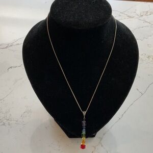 Sterling Silver Necklace W/ rainbow Swarovski crystals